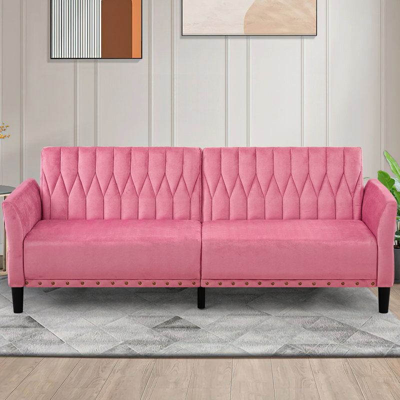 Wallasse 78'' Velvet Reclining Sleeper Sofa, Pink