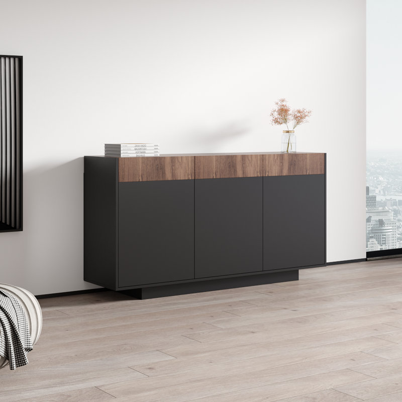 Albinca 62.9" Sideboard with Matte Finish, Graphite/Walnut