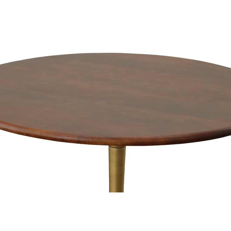 Elegant Brown 40-Inch Round Dining Table with Compact Pedestal Base, Antique Gold
