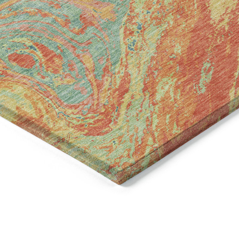 Orange Abstract Synthetic Washable Rectangular Rug 20" x 30"