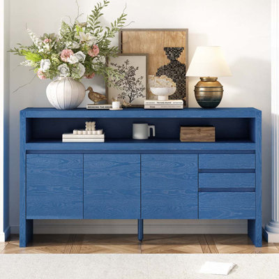Retro 3-Door Storage Cabinet with 3 Drawers and Open Shelf