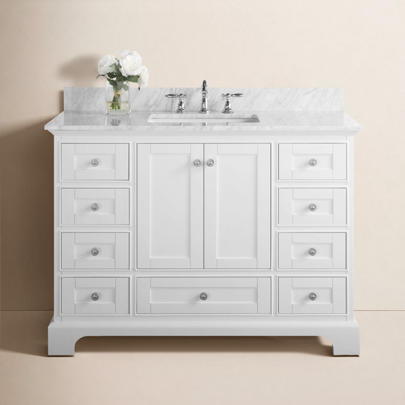Audrey 48'' W Single Vanity, Carrara White Marble, White/Brushed Nickel