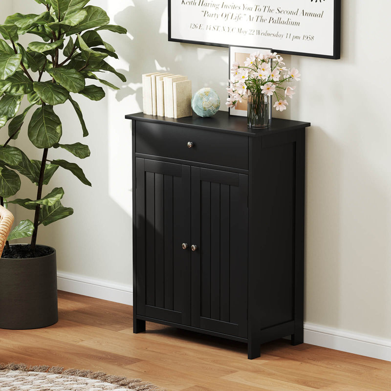 Bathroom Floor Cabinet Freestanding Storage Organizer With 2 Doors Storage Cabinet, Black
