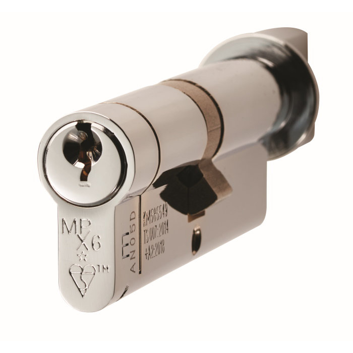 6 Pin - High Security - 80Mm Euro Cylinder & Turn in , 3cm H x 2cm W x 7cm D, 3cm H x 2cm W x 7cm D, Polished Chrome