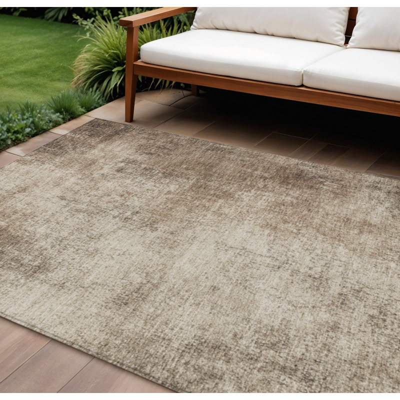 Tapis intérieur/extérieur lavable, abstrait, taupe et brun, 3 m x 4,25 m