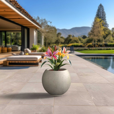 Petit pot à fleurs / pot rond en béton avec trous de drainage