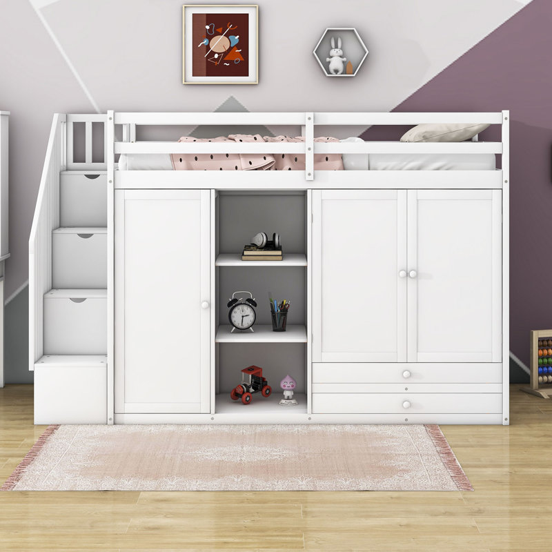 Gilla Twin Size Loft Bed with Shelves and Drawers by Harriet Bee, White