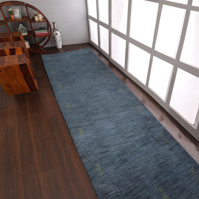 Ameswood Hand Knotted Loom Wool Eco-Friendly Area Rugs - Hallway Runner | Light Blue | Contemporary Modern Design, High Pile Thick Handmade Anti Skid Rugs for Living Room