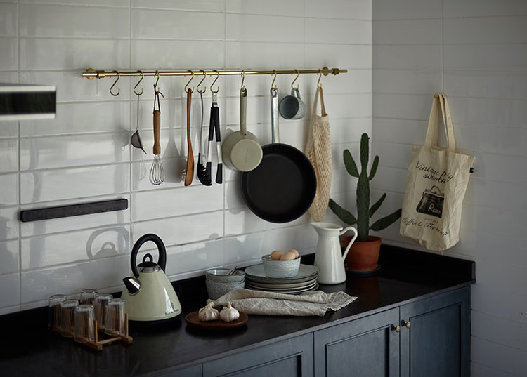 Solid Unlacquered Brass Kitchen Rails Pot Racks, 35.4"W