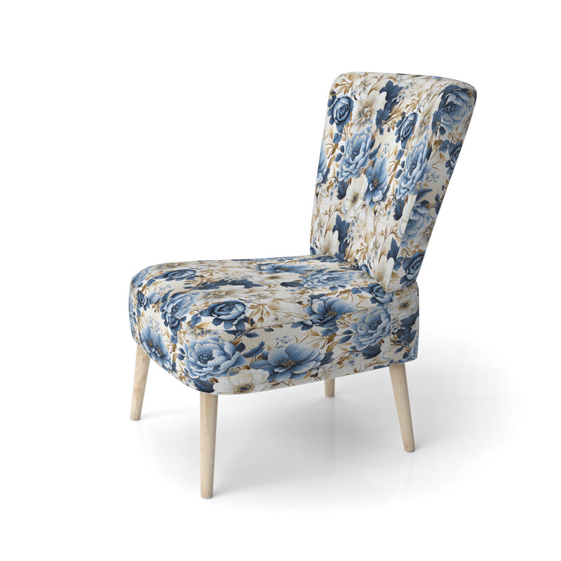 Toile à motif floral exotique bleu et blanc - Chaise d'appoint rembourrée de style campagnard, Chaise d'appoint rustique à motif floral