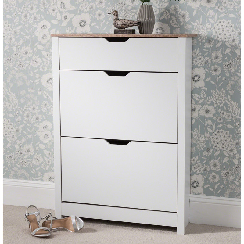 Suseela 8 Pair Shoe Storage, White/Oak, 108cm H x 78cm W x 23.5cm D