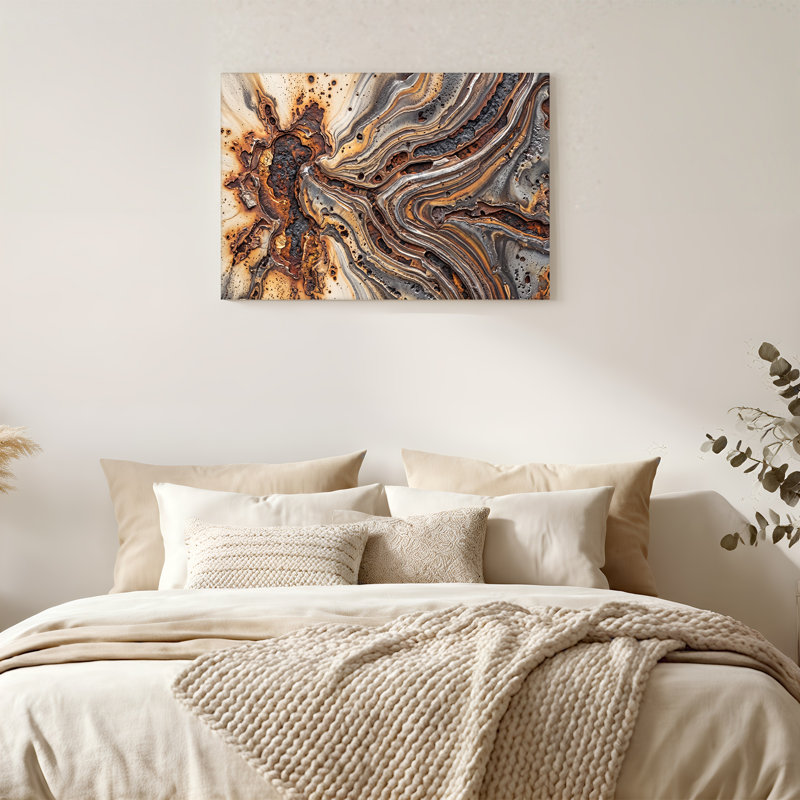 Abstrait, texture de bois brûlé, tourbillons bruns et gris, art mural sur toile, H 20 po x l 30 po