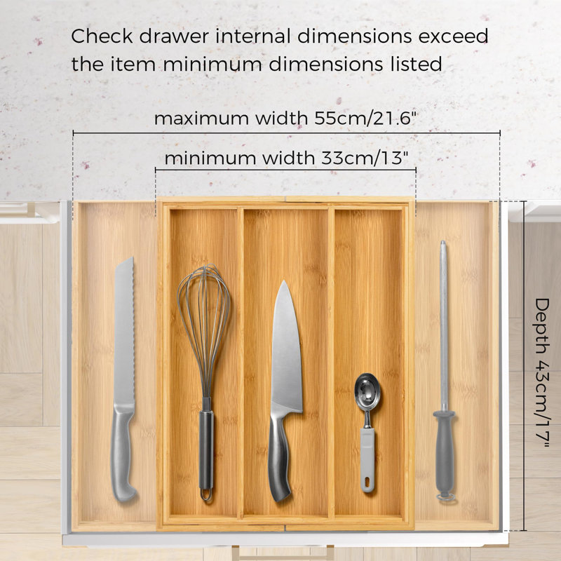 Organisateur de tiroir de cuisine en bambou extensible, porte-ustensiles réglable et range-couverts, séparateur de tiroir