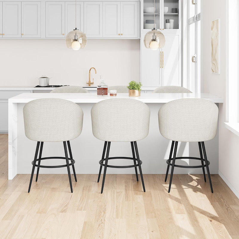 Ensemble de tabourets de bar 6, comptoir pivotant en lin de 25,4 po avec structure en métal, beige, Beige, 6