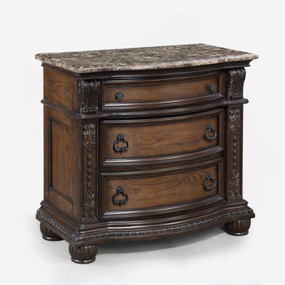 Table de chevet 1 pièce à trois tiroirs en marbre avec moulures complexes