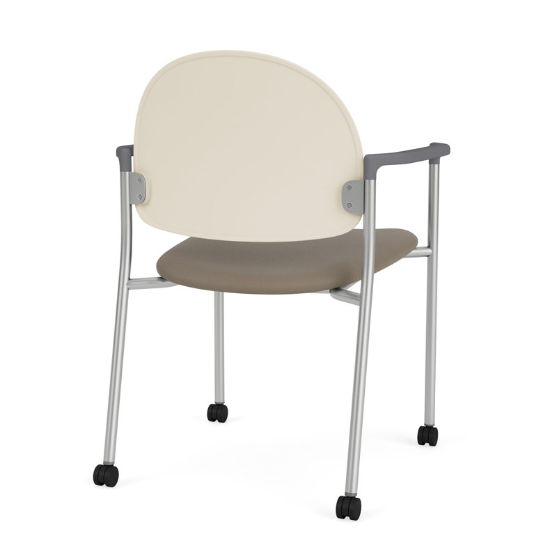 Chaise d'invité à chat avec roulettes, Argent, Modena Farro / Sand Beige Poly