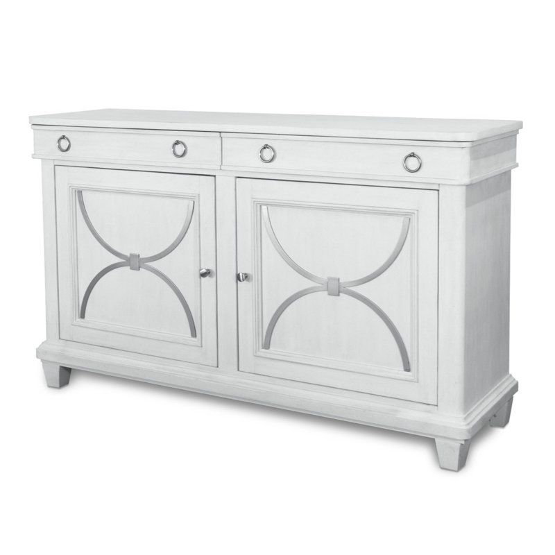 Point Breeze - crédence de 68 po avec plateau en métal et argent - blanc frais avec finition glacis gris doux