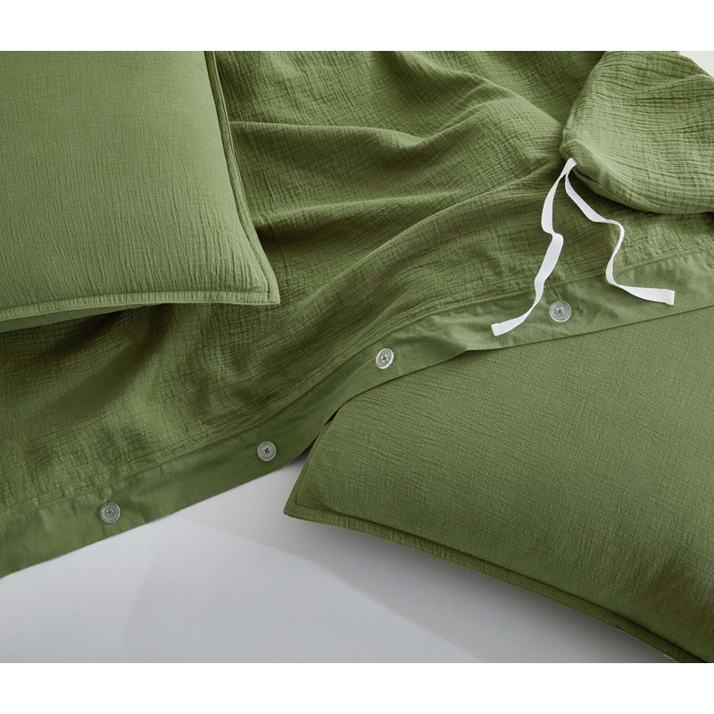 Breeze Cotton Gauze Duvet Cover Set, Olive Green, King Duvet Cover + 2 King Shams