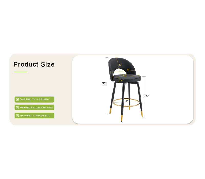 Ensemble de 2 tabourets de bar pivotants modernes - chaises à hauteur de comptoir rotatives à 360 ° avec repose-pieds doré et revêtement en cuir de polyuréthane pour îlot de cuisine, salle à manger et bureau personnel