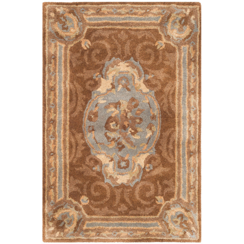 Tapis bleu / brun en laine touffeté à la main Sandusky, Rectangle 2 pi x 3 pi