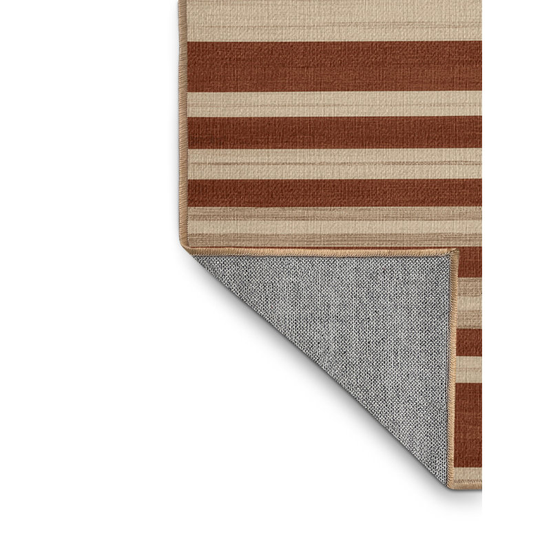  Tapis beige lavable rayé en terre cuite, Rectangle 6 pi x 9 pi