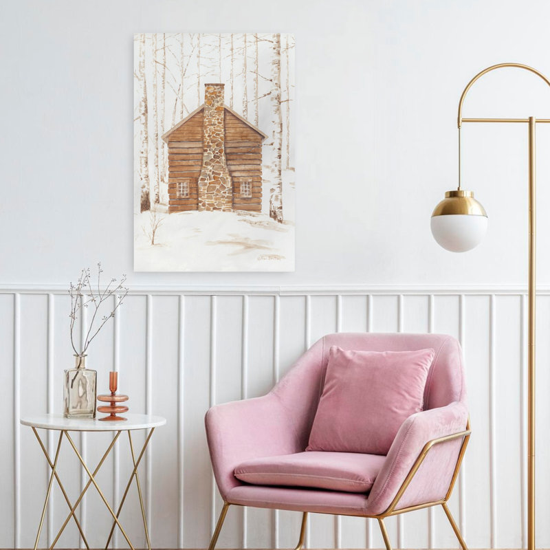 Wintery Cabin, art abstrait paysage de bouleau, H 24 po x l 16 po