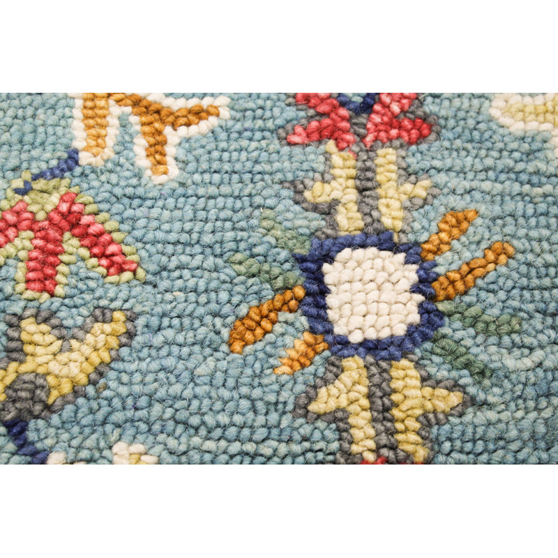 Tapis bleu / vert / brun en laine touffeté à la main Arisela, Tapis de couloir 2 pi 6 po x 8 pi