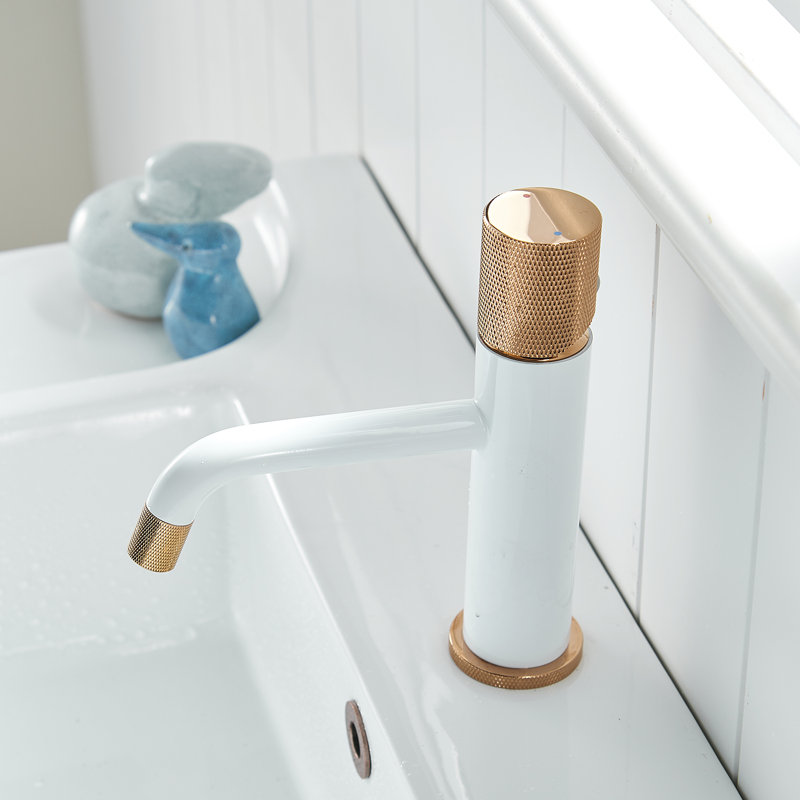 Single-Hole Bathroom Faucet, White/Rose Gold