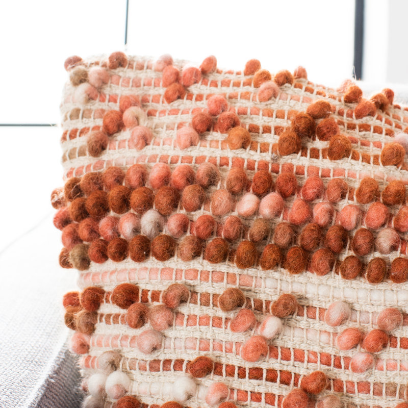 Burnt Orange Bohemian Wool-Cotton Square Throw Pillow