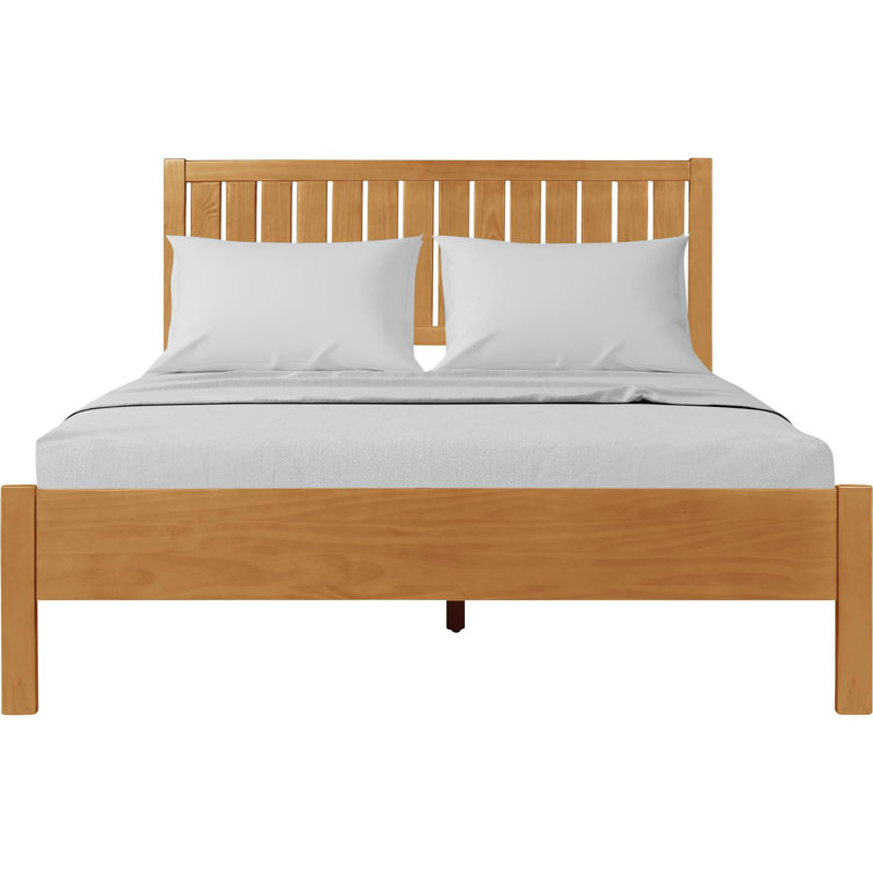 Graham Wooden Platform Bed with Slatted Headboard, Queen, Oak
