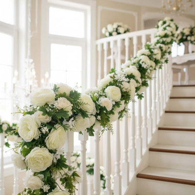 Artificial Peony Flower Garland, 5.9Ft Romantic Blooms Garlands, Lush Floral Vine For Wedding Table Runner, Elegant Arch & Fireplace Mantle Decor, Vintage Centerpiece For Bridal Shower & Home Party
