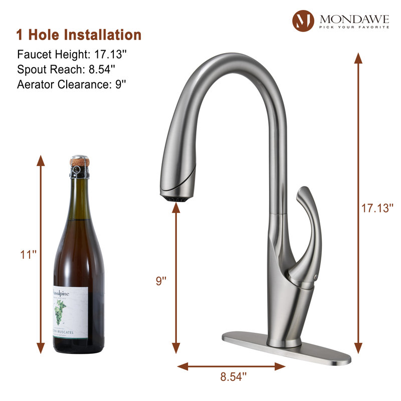 Robinet de cuisine rétractable à poignée simple, Argent