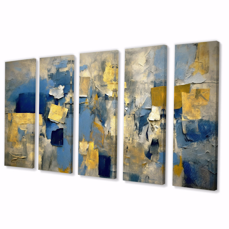 Abstraction lyrique en bleu et jaune II 5 pièces