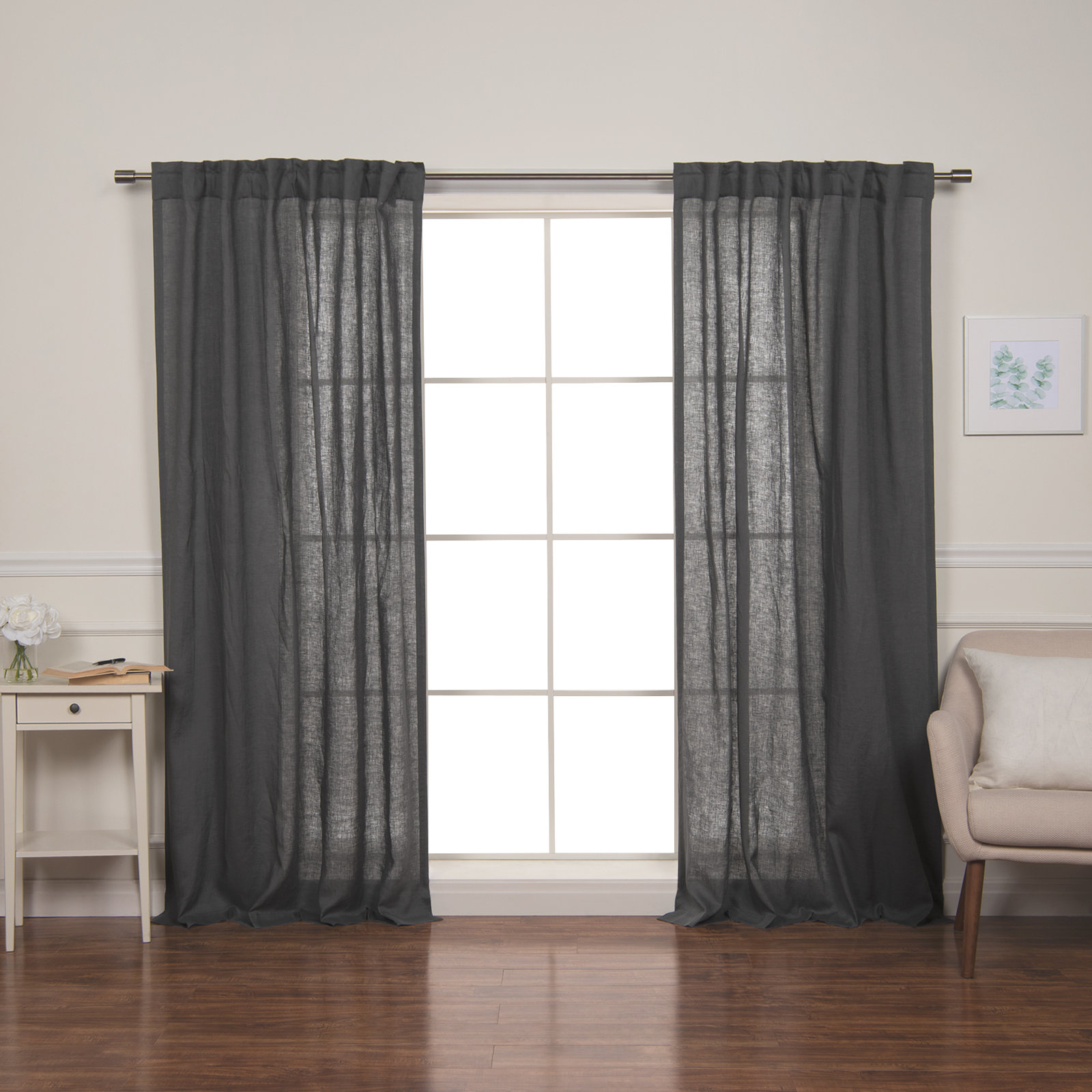 Gwen Semi Sheer Linen Curtain, Dark Gray, 52" W x 84" L