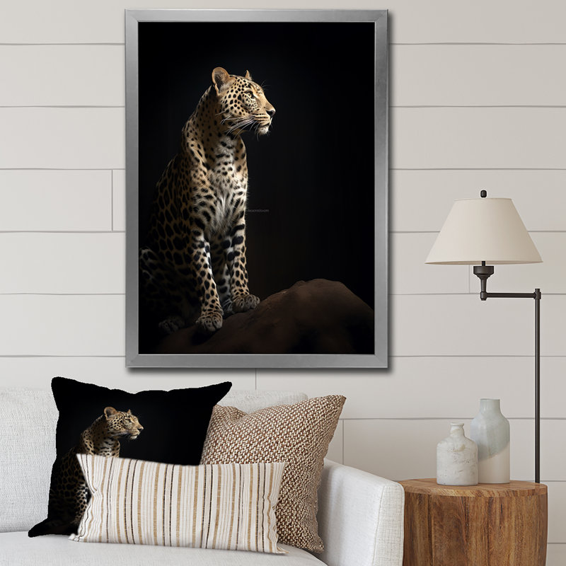 Superbe Portrait de faune léopard I - reproduction sur toile, H 40 po x l 30 po x P 1,5 po, Cadre simple argenté