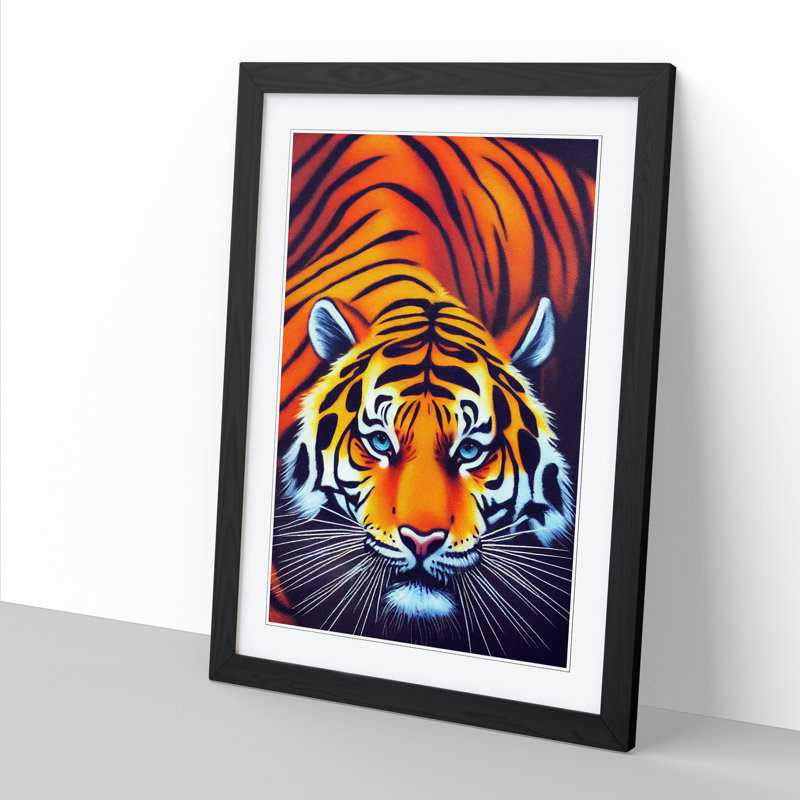 FRM-V0523-2518X Tiger Retro Art - Single Picture Frame Print, Black, 64cm H x 46cm W x 2cm D