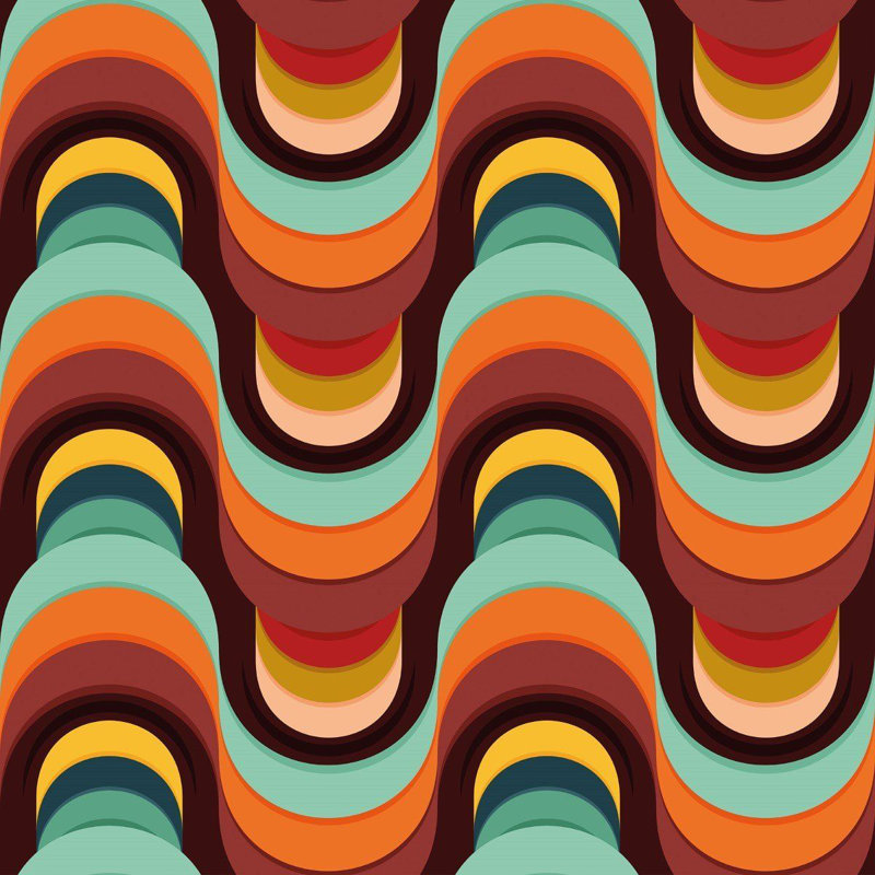 Abstract Waves Retro Peel & Stick Wallpaper N016066