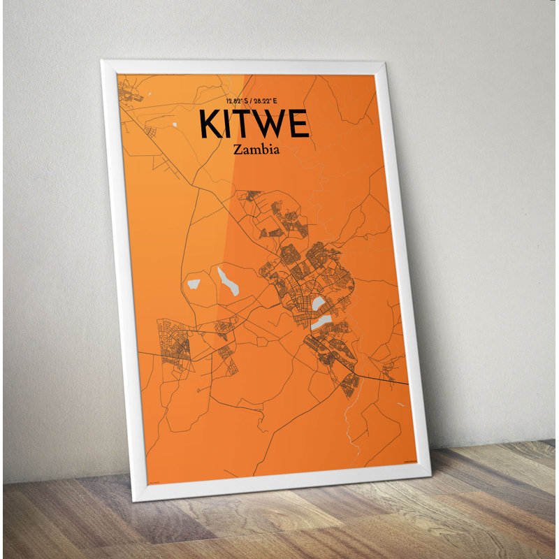Kitwe City Map - No Frame Print, 61cm H x 45.7cm W x 0.13cm D