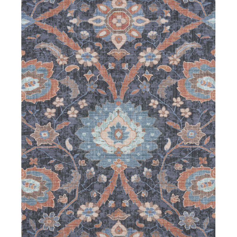 Blue Cotton Floral Window Panel Set