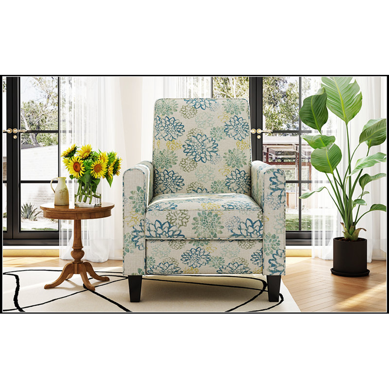 Fauteuil inclinable confortable avec pieds en bois de hêtre, parfait pour le salon et la chambre à coucher, Bleu