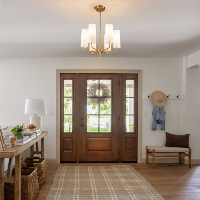 Lustre classique / traditionnel à 6 lumières avec abat-jour en tissu