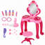 Ensemble de coiffeuse Qaba pour enfants avec miroir et tabouret, table de maquillage pour filles avec effets lumineux et sonores, 15 accessoires, ensemble de jeu d'imitation avec sèche-cheveux pour les 3 à 6 ans