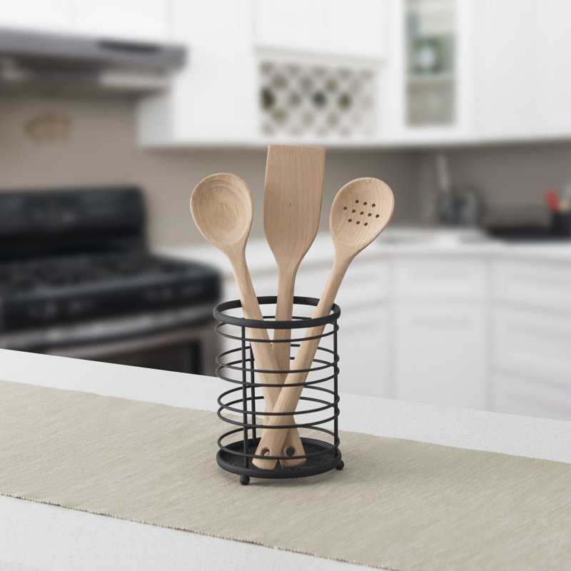 Metal Round Utensil Crock, Black