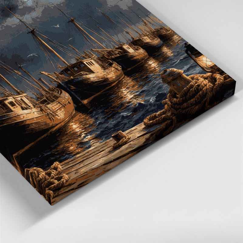 Art nautique noir sur toile, "Nautical Harbor Scenes", H 24 po x l 36 po