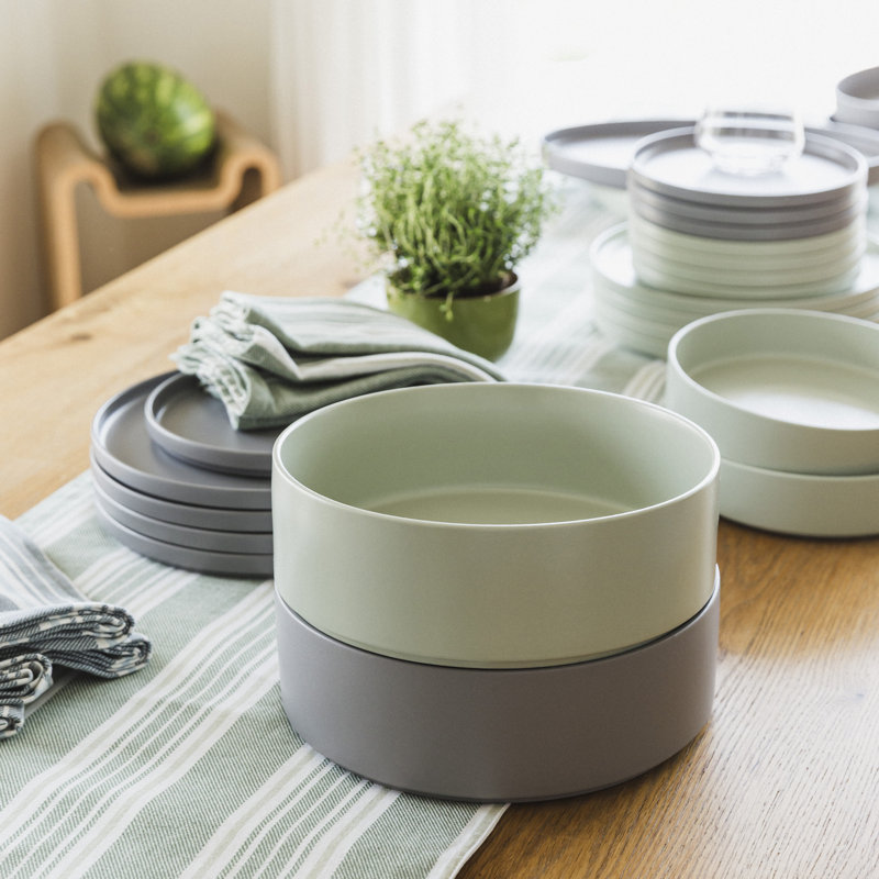 Over&Back Stackable Semi Hand-Finished Stoneware Serving Bowl, Sage Green