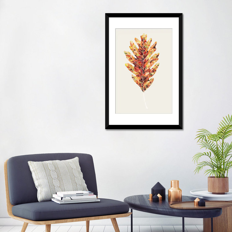 « i », impression sur toile Fall Mosaic Leaf, Papier avec cadre noir, Blanc, H 32 po x l 24 po x P 1 po