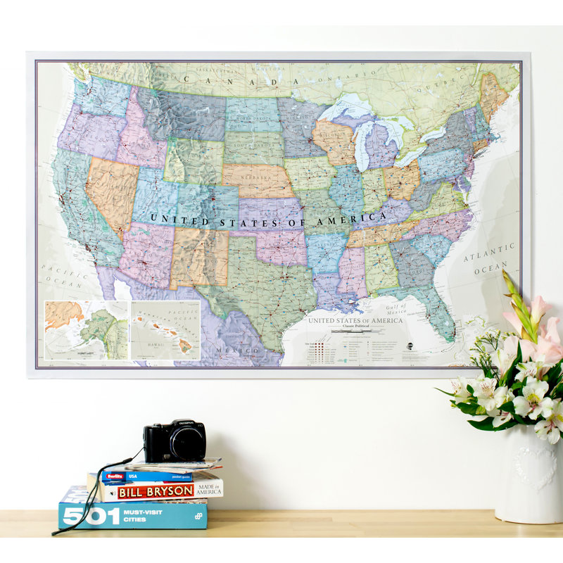 Medium USA Classic Wall Map - No Frame Print, 86.4cm H x 111.8cm W x 0.5cm D