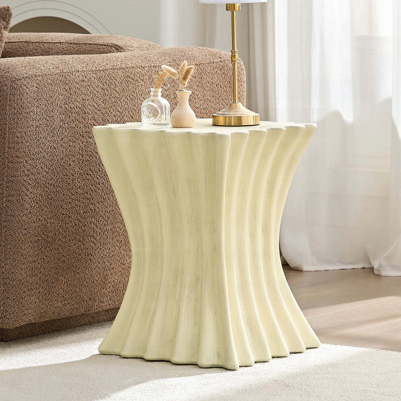Table d'appoint en fibre de verre avec finition vieillie rétro - beige, 15,16 po