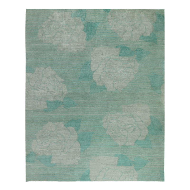 Lux Rose Floral Area Rug in Blue/Green/Gray, Rectangle 2' x 3'