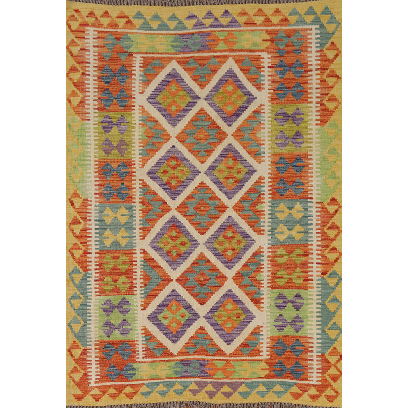 Geometric Kilim Reversible Wool Rug 4x6